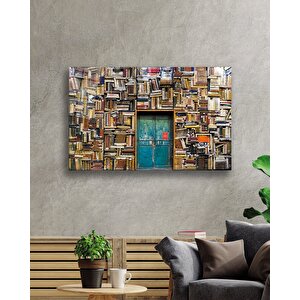 Kitap Duvarlar Ve Mavi Kapı Cam Tablo 50x70 cm