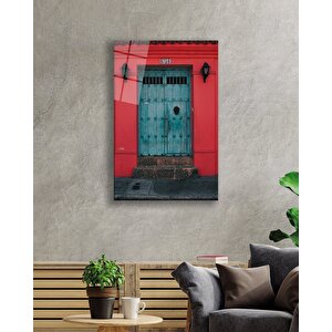 Turkuaz Ahşap Kapı Cam Tablo 36x23 cm