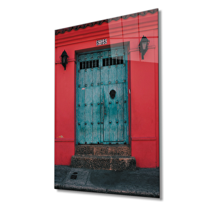 Turkuaz Ahşap Kapı Cam Tablo 36x23 cm