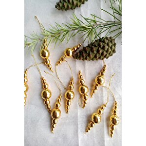 10 Adet Parlayan Gold Boncuklu Yılbaşı Ağaç Süsü  - Mini Süs