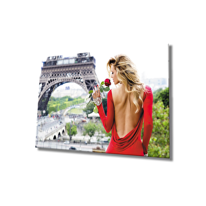 Kadınlar Paris Ve Kırmızı Cam Tablo 36x23 cm