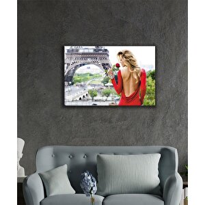 Kadınlar Paris Ve Kırmızı Cam Tablo 50x70 cm