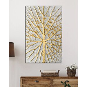 Soyut Beyaz Altın Ağaç Cam Tablo Ev Ve Ofis Duvar Dekoru 50x70 cm