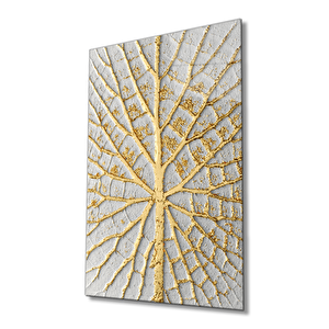 Soyut Beyaz Altın Ağaç Cam Tablo Ev Ve Ofis Duvar Dekoru 36x23 cm