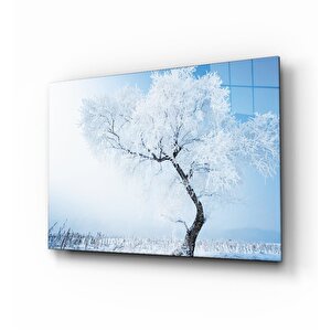 Karlı Ağaç Cam Tablo 36x23 cm