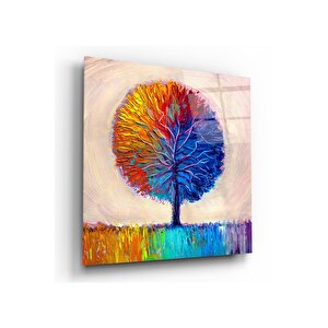 Renkli Ağaç Cam Tablo 80x80 cm