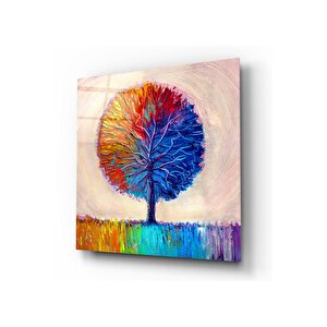 Renkli Ağaç Cam Tablo 80x80 cm