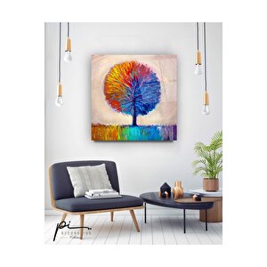 Renkli Ağaç Cam Tablo 80x80 cm