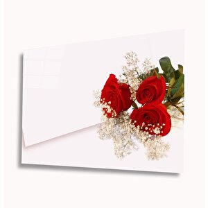 Kırmızı Güller Cam Tablo 36x23 cm