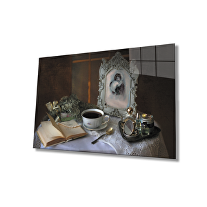 Kitap İnci Natürmort Cam Tablo Book Pearl Still Life 50x70 cm