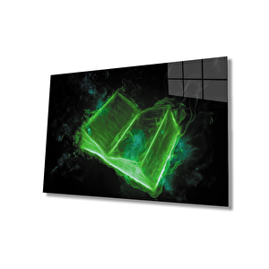 Siyah Neon Yeşil Kitap Cam Tablo 50x70 cm