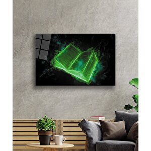 Siyah Neon Yeşil Kitap Cam Tablo 36x23 cm