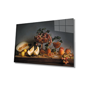 Üzüm Kavun Meyve Natürmort Cam Tablo 50x70 cm