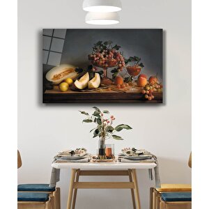 Üzüm Kavun Meyve Natürmort Cam Tablo 36x23 cm