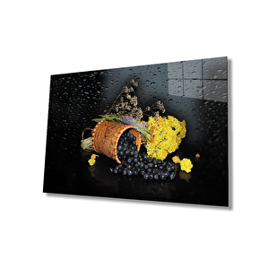 Meyve Bitki Su Damlası Naturmort Cam Tablo 50x70 cm