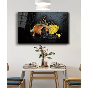 Meyve Bitki Su Damlası Naturmort Cam Tablo 50x70 cm