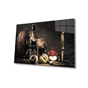 Meyve Şişe Bıçak Natürmort Cam Tablo 50x70 cm