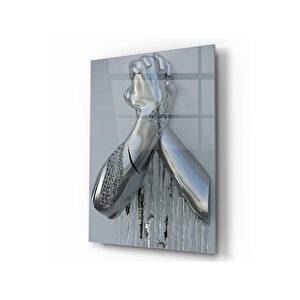 Metal Eller Cam Tablo Gümüş 50x70 cm