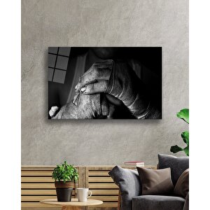 Siyah Beyaz İnsan Fotoğrafları Eller Cam Tablohands 36x23 cm