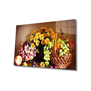 Sepette Meyveler Cam Tablo Furits In Basket 90x60 cm