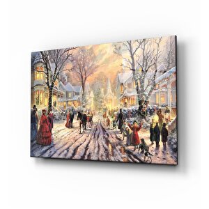 Noel Kutlaması Sokak Cam Tablo 50x70 cm