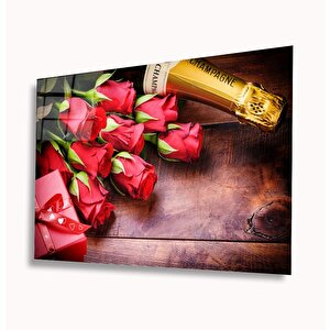 Kırmızı Güller Cam Tablo 50x70 cm