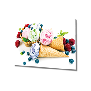 Meyveler Dondurma Cam Tablo Fruits İce Cream Art 50x70 cm