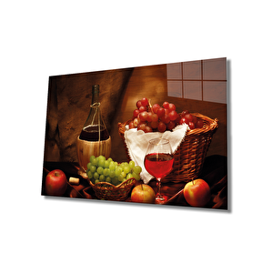 Kadeh Ve Meyveler Cam Tablo Wine And Fruits 90x60 cm