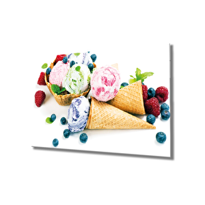 Meyveler Dondurma Cam Tablo Fruits İce Cream Art 36x23 cm