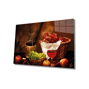 Kadeh Ve Meyveler Cam Tablo Wine And Fruits 50x70 cm