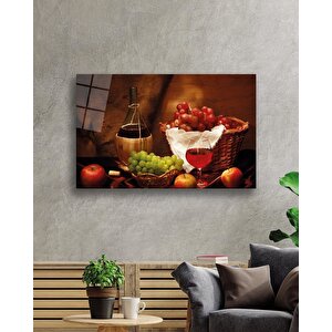 Kadeh Ve Meyveler Cam Tablo Wine And Fruits 50x70 cm