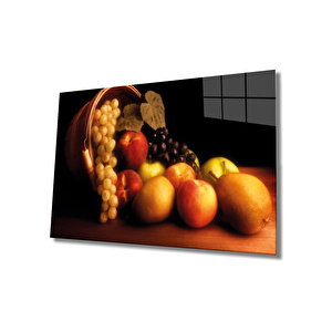 Sepette Meyveler Cam Tablo Furits In Basket 50x70 cm