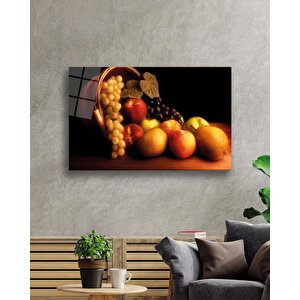 Sepette Meyveler Cam Tablo Furits In Basket 50x70 cm