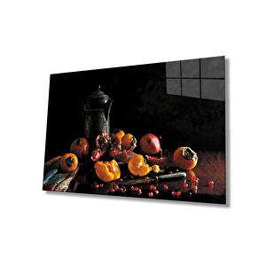 Meyveler Mutfak Natürmort Cam Tablo 36x23 cm
