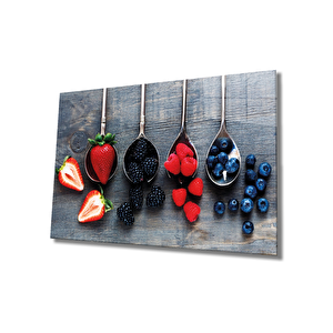 Kaşıklarda Meyveler Cam Tablo Fruits On Spoon 50x70 cm