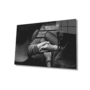 Siyah Beyaz Eller Aşk Cam Tablohands Love 36x23 cm