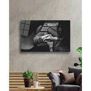 Siyah Beyaz Eller Aşk Cam Tablohands Love 36x23 cm