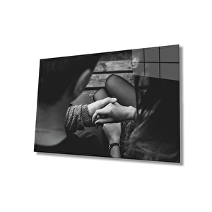 Siyah Beyaz Eller Aşk Cam Tablohands Love 50x70 cm