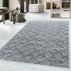 Oturma Odası Halısı, High-low Efektli, Gri Boho Halı, Kolay Bakım 60x110 cm