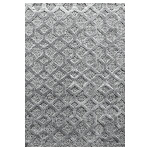 Oturma Odası Halısı, High-low Efektli, Gri Boho Halı, Kolay Bakım 280x370 cm