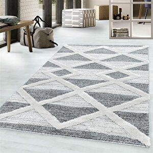 Oturma Odası Halısı, High-low Efektli, Gri Boho Halı, Kolay Bakım 60x110 cm