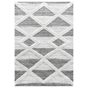 Oturma Odası Halısı, High-low Efektli, Gri Boho Halı, Kolay Bakım 60x110 cm