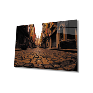 Arnavut Kaldırımlı Sokak Ve Galata Manzaralı Cam Tablo 36x23 cm