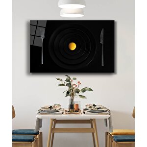 Siyah Mutfak Tabak Yumurta Cam Tablo 50x70 cm