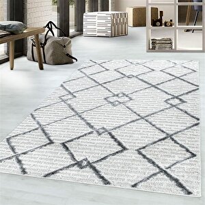 Oturma Odası Halısı, High-low Efektli, Krem Boho Halı, Kolay Bakım 240x340 cm
