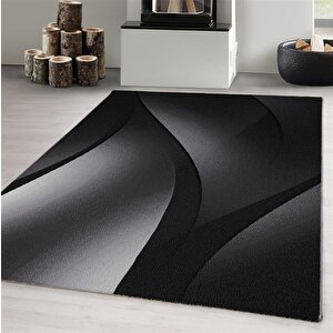 Tasarım Kısa Tüylü Halı Soyut Dalgalar Tasarımı Siyah-gri Halı Oturma Odası 80x300 cm