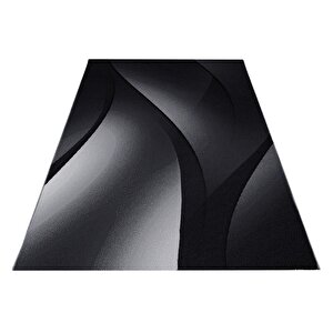 Tasarım Kısa Tüylü Halı Soyut Dalgalar Tasarımı Siyah-gri Halı Oturma Odası 80x300 cm