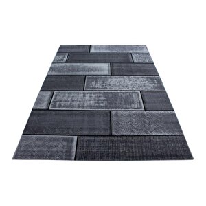 Tasarım Kısa Tüylü Halı, Taş Duvar Tasarımlı, Siyah-gri, Halı Oturma Odası 120x170 cm
