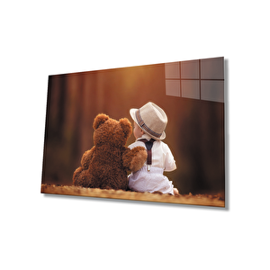 Ayıcık Ve Çocuk Cam Tablo Teddy And Child Table 36x23 cm