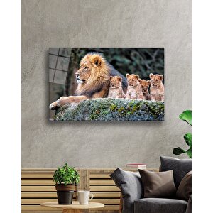 Aslanlar Cam Tablo Lions Table 36x23 cm